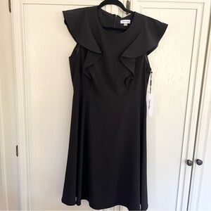 Calvin Klein Black Sheath Dress with Ruffle Detail Size 12